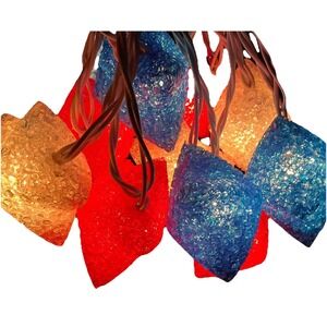 Patriotic Stars Red White Blue Melted Plastic Popcorn 10 String Lights 10' Long